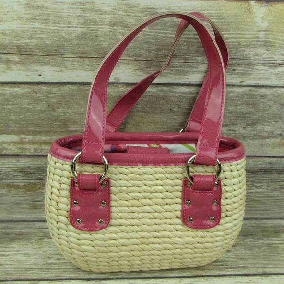 Liz Claiborne Handbags - Woven Straw Pink Straps Purse